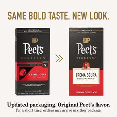 Peet's espresso shot with thick crema highlighting rich, creamy texture