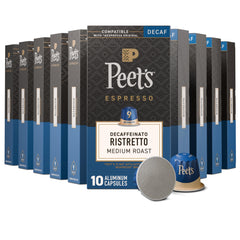 Peet's Decaffeinato Ristretto front packaging showing product count and branding