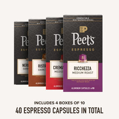 Close-up of a Peet's aluminum espresso capsule showing sealed texture and freshness preservation for richer flavor