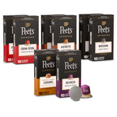 Peet's front packaging showing variety of espresso capsules and contents benefit clarity
