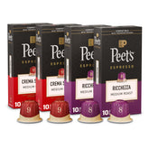 Peet's front packaging of the 40-count espresso capsule variety pack showing product