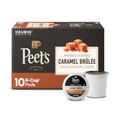 Peet's box front showing caramel brûlée pods and flavor benefit
