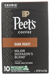 Peet's front box displaying Major Dickason's Blend pods and bold packaging benefit clarity