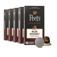 Peet's front packaging showing Major Dickason's 50-count and bold roast benefit