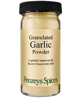 Penzeys granulated garlic jar front view, convenient seasoning boost