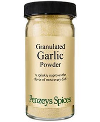 Penzeys granulated garlic jar front view, convenient seasoning boost