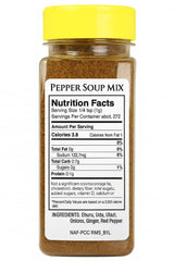 Pepper Soup Mix label closeup highlighting ingredients and all-natural benefit