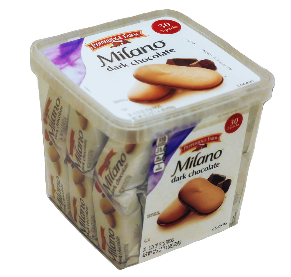 Pepperidge Farm Milano tub front packaging showing multi-pack convenience