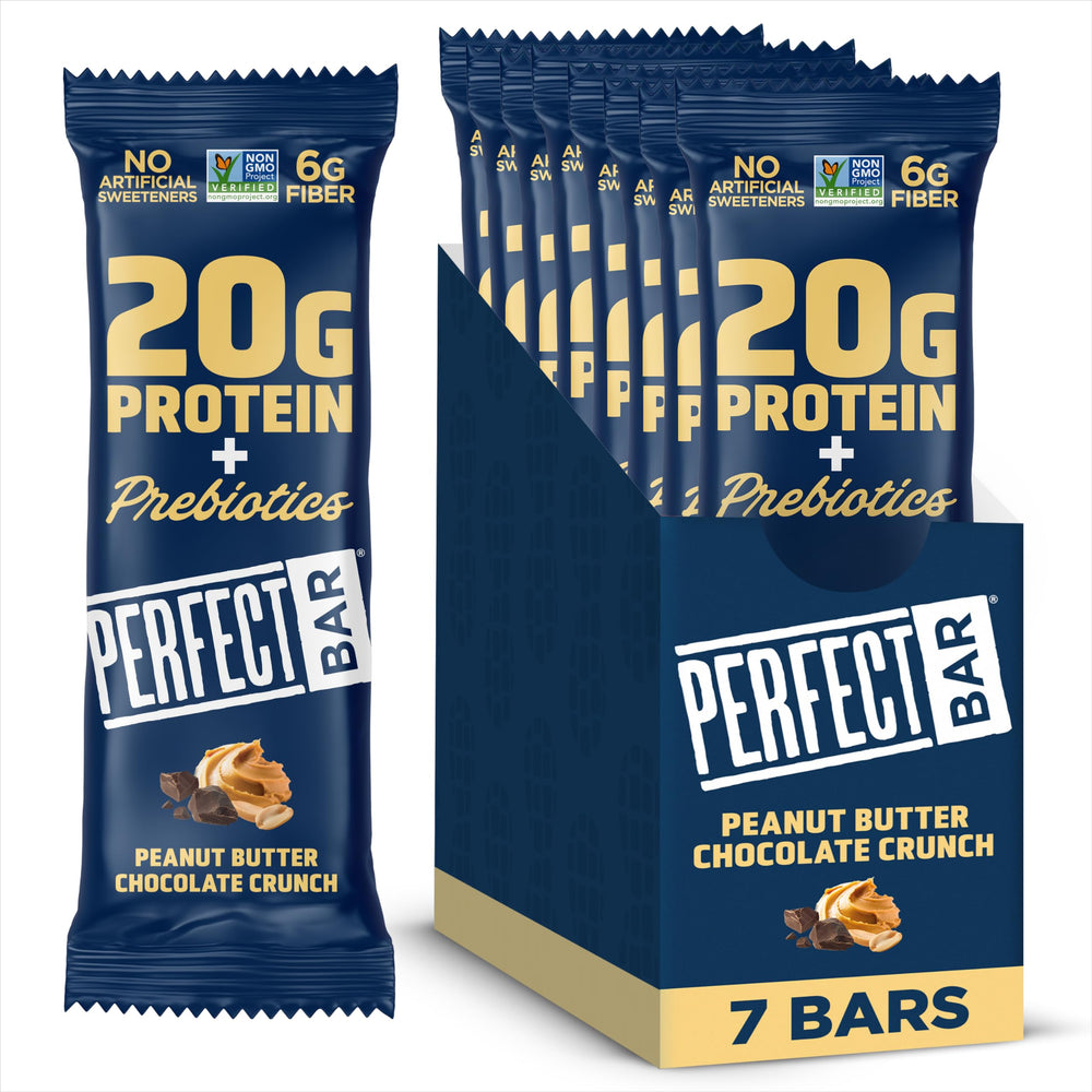 Perfect Bar front packaging showing chocolate peanut butter flavor and nutritious benefits