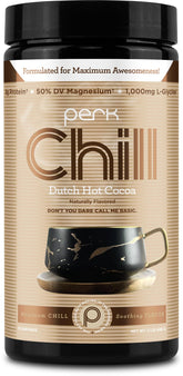 Perk bottle front label showing product name and servings benefiting quick identification