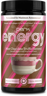 Perk front packaging showing mint chocolate truffle flavor and servings