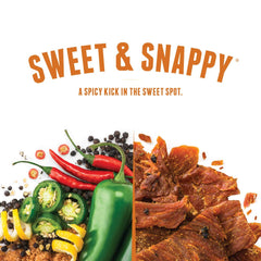Perky Jerky Hot and Bothered held in hand, portable high-protein snack
