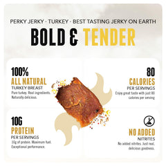 Perky Jerky nutrition label showing protein and low-sodium benefits