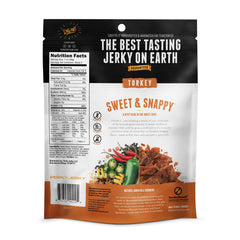 Perky Jerky resealable bag open to show freshness and portable convenience