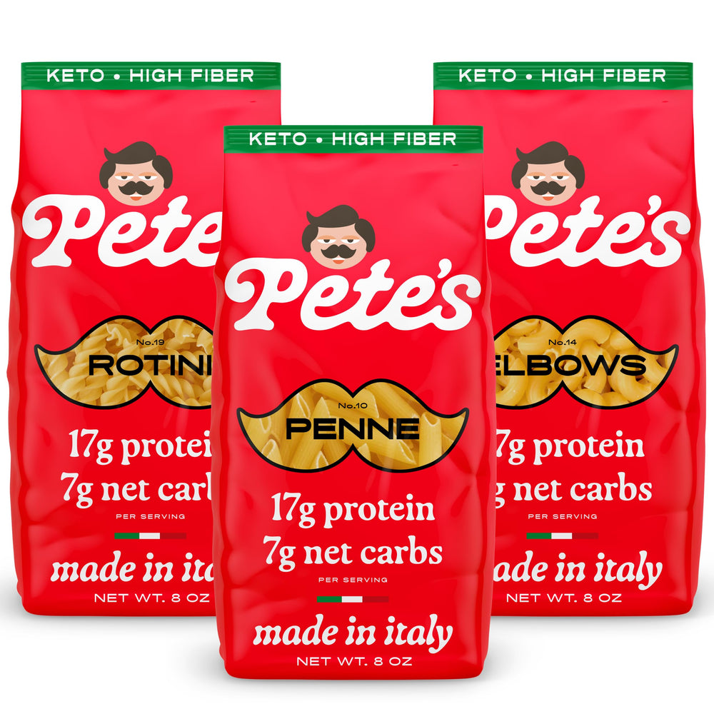 Pete's Pasta front packaging 3-pack showing product variety and convenience