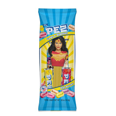 PEZ Justice League close-up of hero dispenser head detail, collectible quality and bright colors