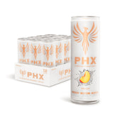 PHX peach front packaging showing vibrant can and hydration benefits