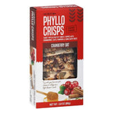 Phyllo Cranberry Oat front packaging showing crisp box and serving suggestion benefit: easy entertaining