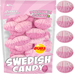 Pickmix Candy Sweden bag front view showing Bubs branding and colorful ovals for visual appeal