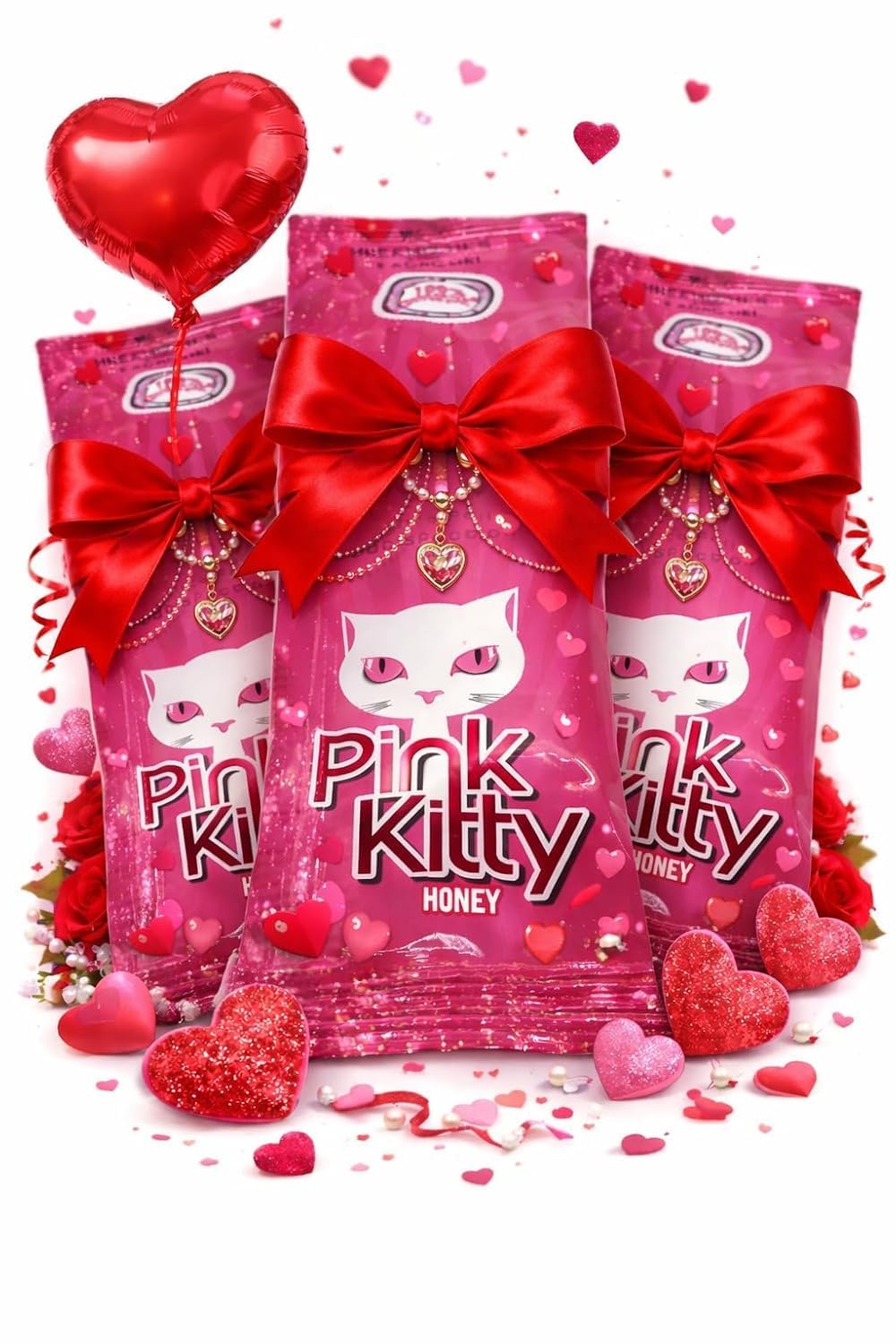 Pink Kitty HONEY front packaging showing label and three-jar value pack by Pink Kitty HONEY