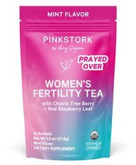 Pink Stork front pouch showing label and organic claims, aiding confident choice