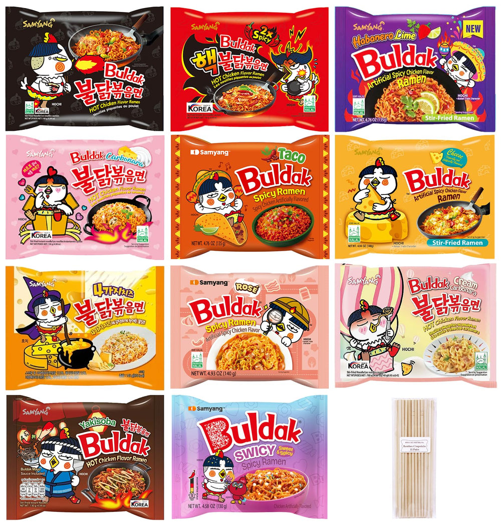 Pinstar Premium front packaging of Samyang 11-flavor variety pack shows contents clearly and invites tasting