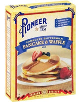 Pioneer front packaging showing 32 oz mix for quick breakfasts