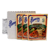 Pioneer front packaging showing three gravy packets and included recipe card for fast meals