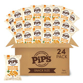 Pipcorn front pack of cheddar cheese balls showing branding and portion size benefit
