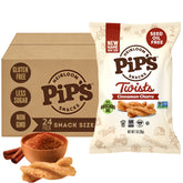 Pipcorn front packaging showing cinnamon churro twists and pack of 24 benefits