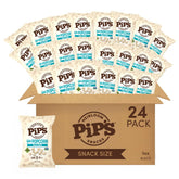 Pipcorn front packaging showing 1 oz sea salt mini popcorn and convenience