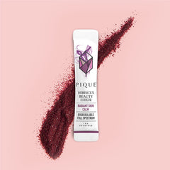 PIQUE crystallized hibiscus texture close-up showing concentrated powder benefit
