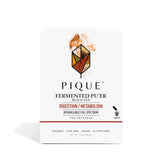PIQUE front packaging showing 28 single-serving Pu'er packets and branding benefit convenience