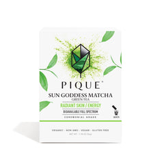 PIQUE front packaging showing single-serve matcha sticks for convenient use