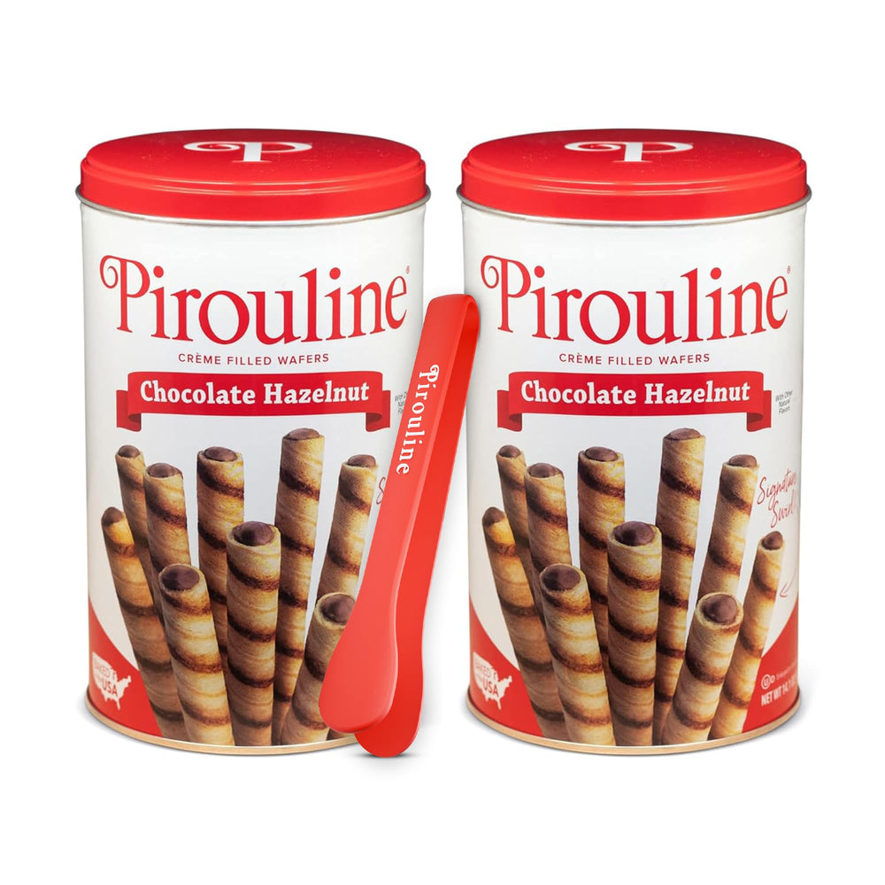 Pirouline front of tin showing branding and elegant packaging benefit presentation