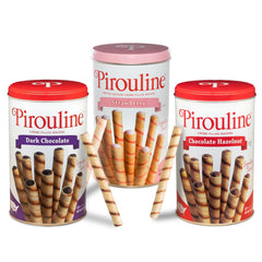 Pirouline front tin displaying brand and flavor assortment for gifting