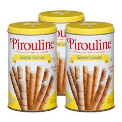 Pirouline front tin showing lemon wafer packaging and freshness