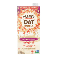 Planet Oat front packaging showing carton and label benefit of shelf stability