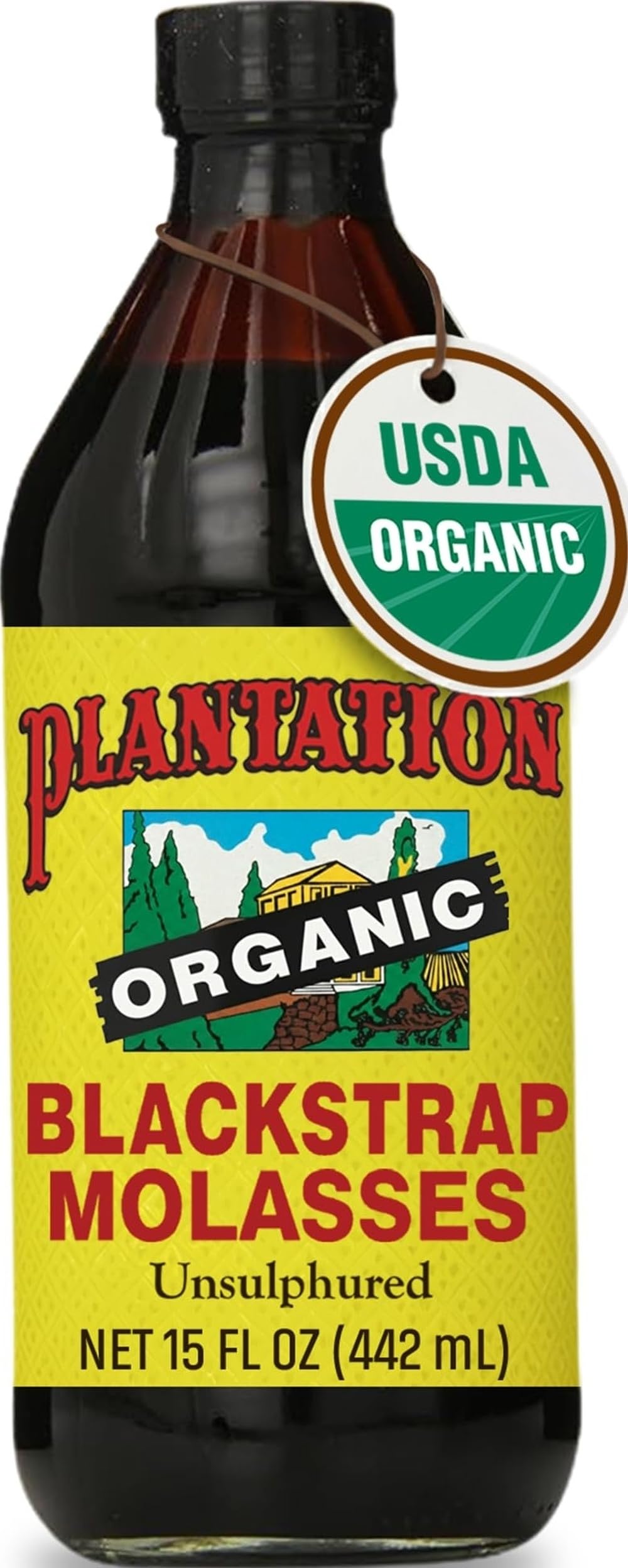 Plantation jar front view showing brand and organic seal, highlights pantry-ready benefit