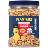 PLANTERS front can view showing 35 ounce unsalted peanuts and convenience