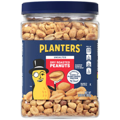 PLANTERS front can view showing 35 ounce unsalted peanuts and convenience