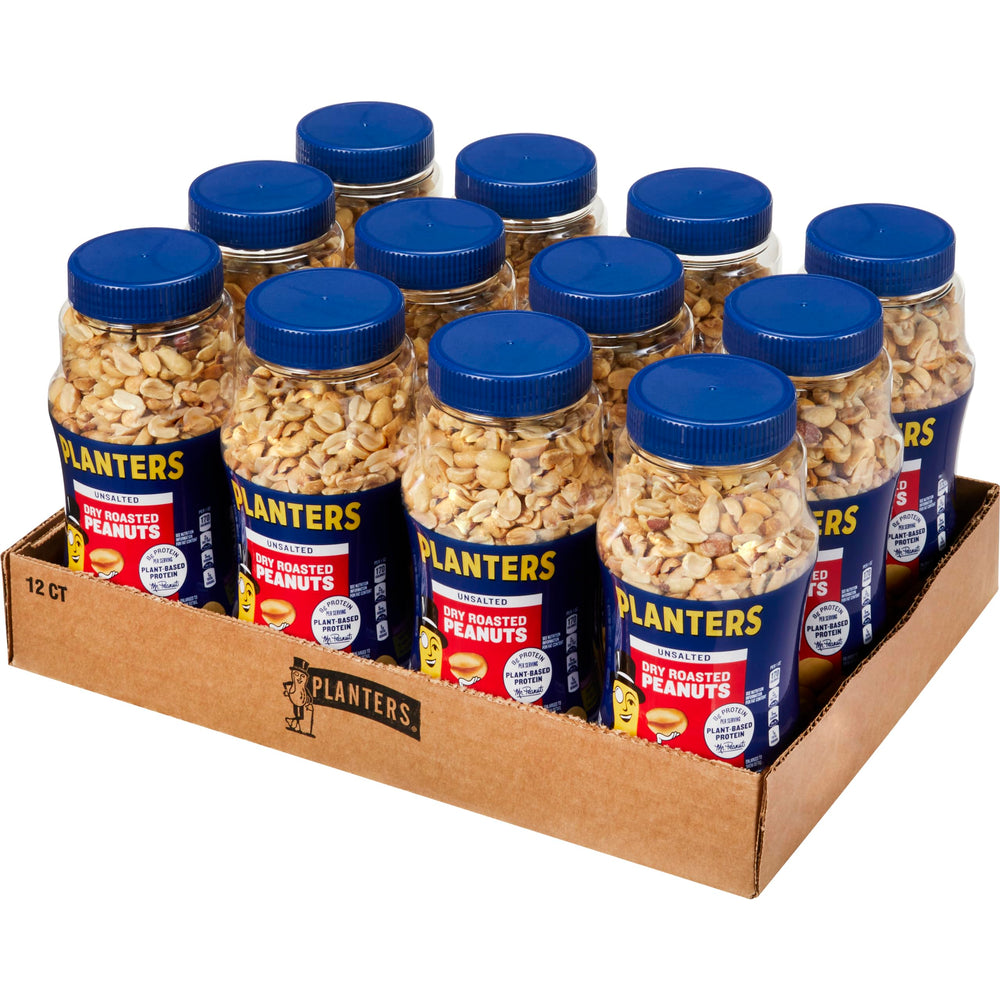 PLANTERS front packaging showing unsalted peanuts and resealable jar for freshness