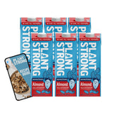 PlantSTRONG carton front view showing clean whole‑almond branding and storage benefit
