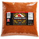 Plowboys Yardbird Rub front packaging showing label and 5 lb tub benefit convenience