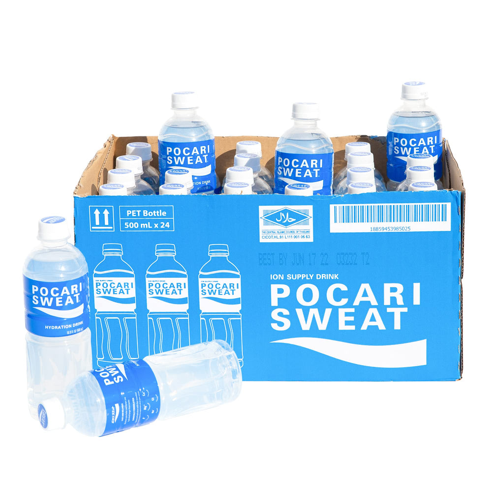 Pocari Sweat front packaging showing 24-pack and clear branding for quick selection