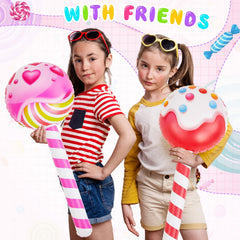 Poen inflatable lollipops floating in a pool adding fun and photo moments