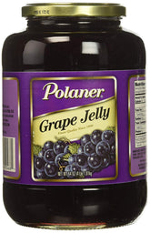 Polaner grape jelly front packaging showing 64-ounce jar and kosher label for easy identification