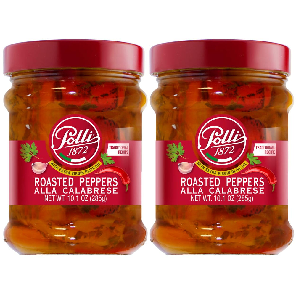 POLLI 1872 front jar view showing label and colorful peppers, highlights convenience