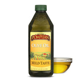 Pompeian bottle front label showing mild taste and size benefits