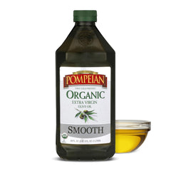 Pompeian front bottle 68 fl oz showing organic label and large-size convenience
